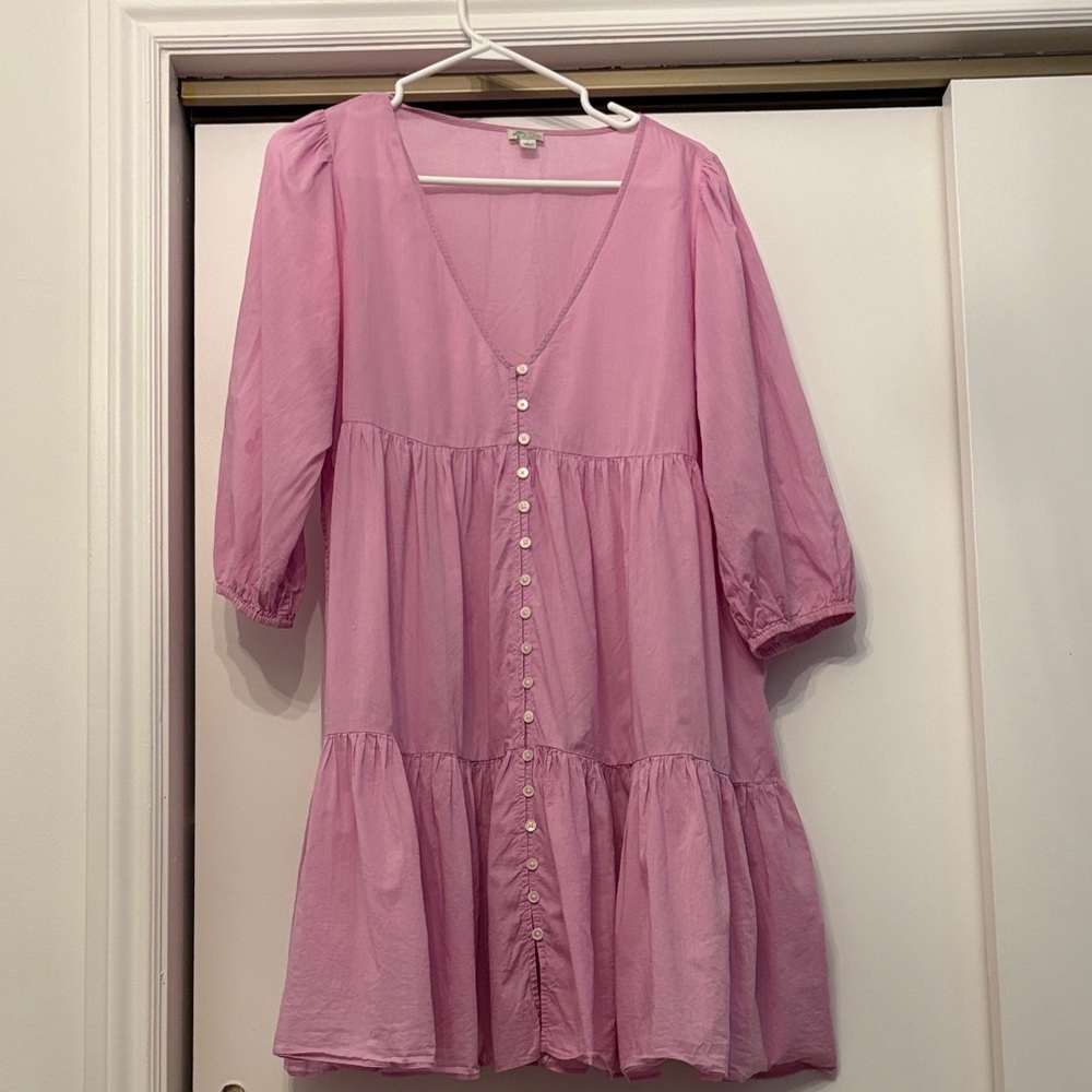 J. Crew Pink Tiered Button-Front women’s Dress